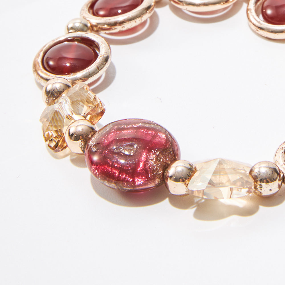 Handmade Czech Glass Beads Crystal Bracelets - Ruby Gilded Radiance Bracelet