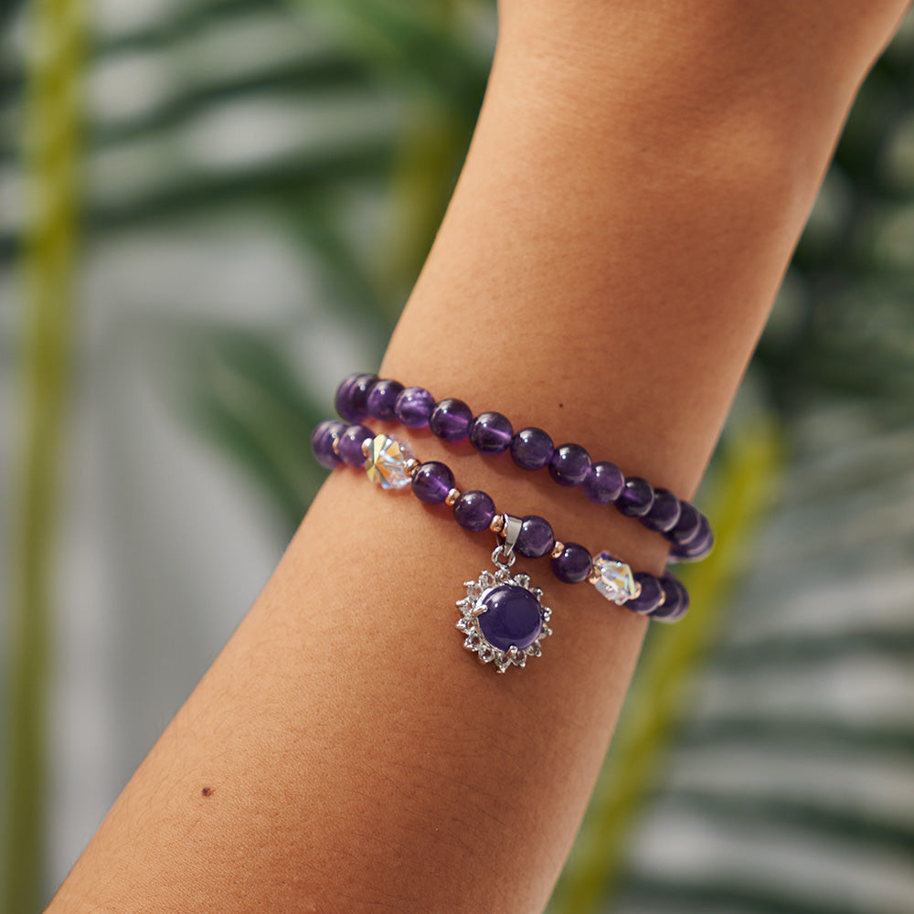 Handmade Czech Glass Beads Crystal Bracelet - Purple Amethyst Radiance