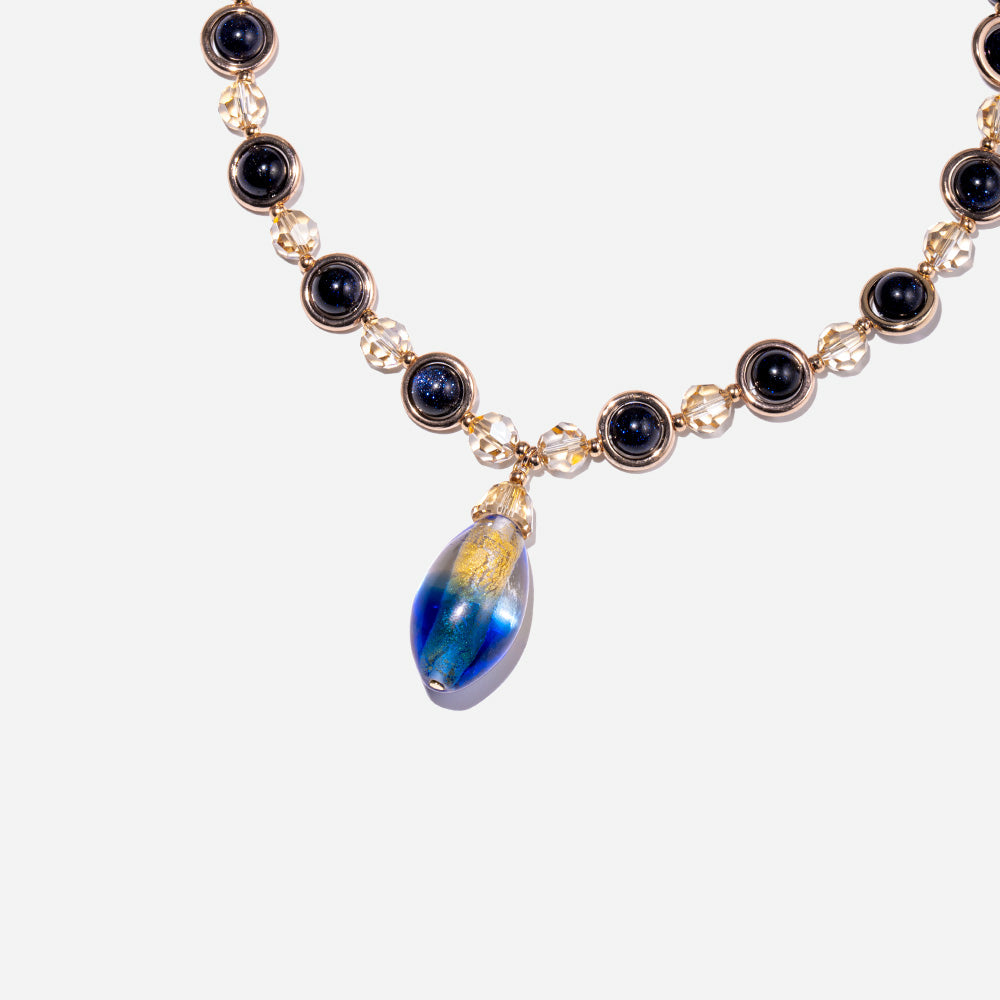 Handmade Czech Crystal Beads Long Chain - Midnight Azure Cascade Necklace