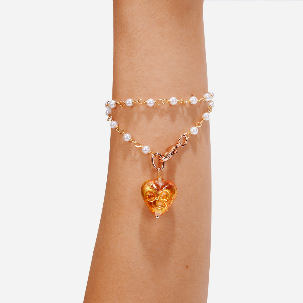 Handmade Czech Glass Beads Crystal Bracelet - Passion's Pink Heart