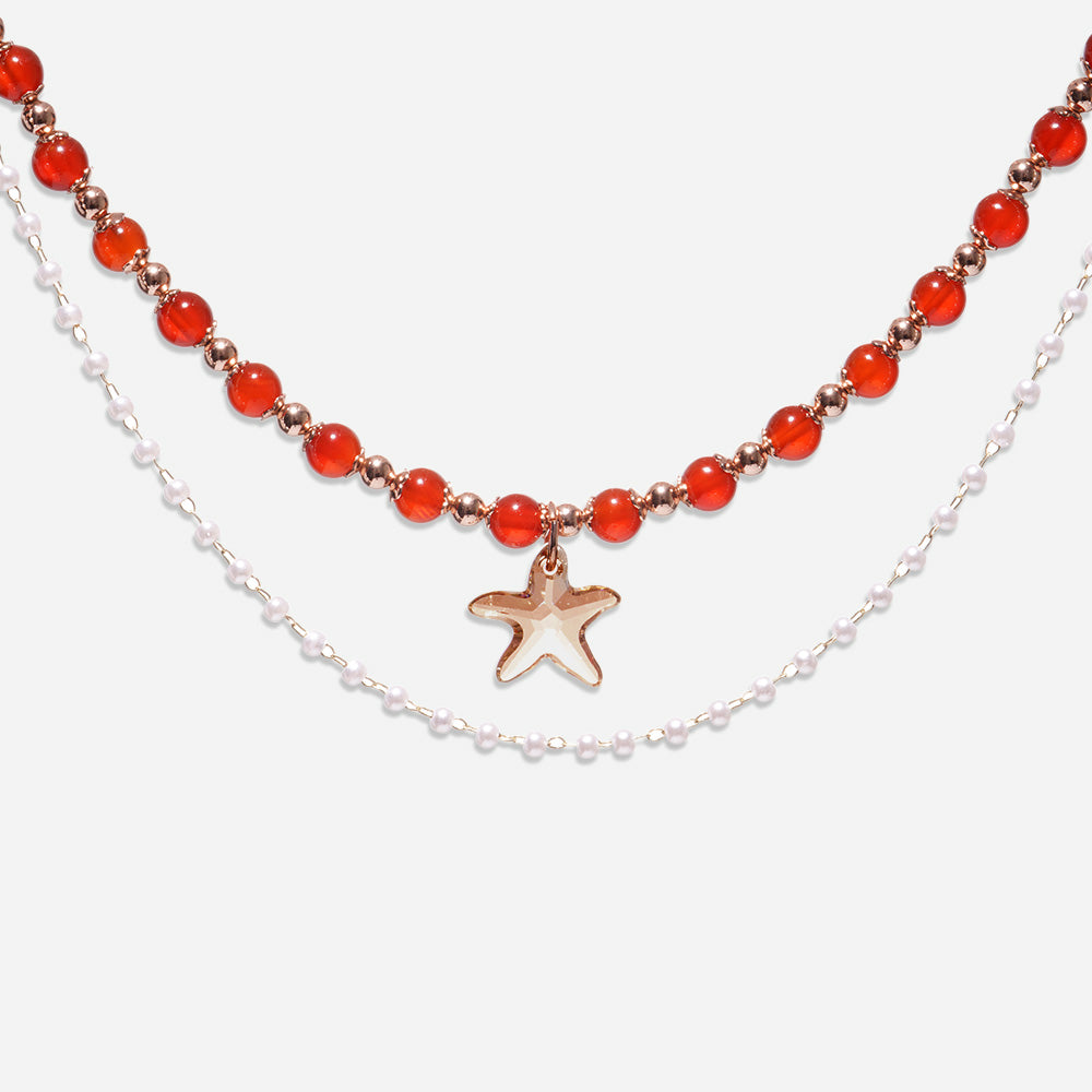 Handmade Czech Crystal Beads Long Chain - Ruby Pearl