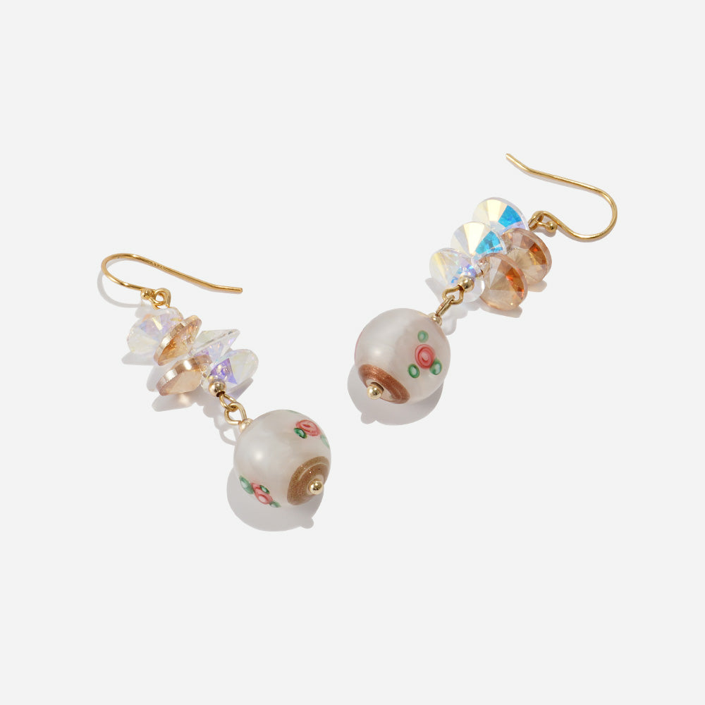 White Majesty Earrings Czech Glass Beads Swarovski Crystals