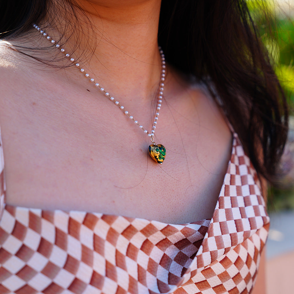 Emerald Heartstrings Necklace Czech Glass Beads Swarovski Crystals