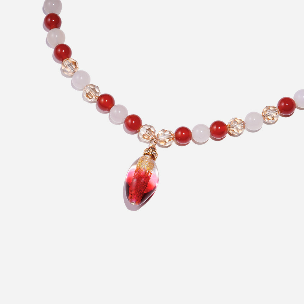 Handmade Czech Crystal Beads Long Chain  - Scarlet Weave Elegance