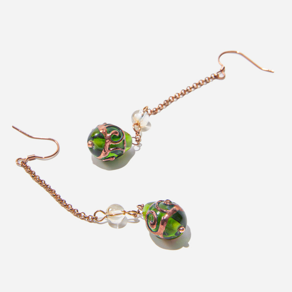 Enchanted Evergreen Earrings Czech Glass Beads Swarovski Crystals