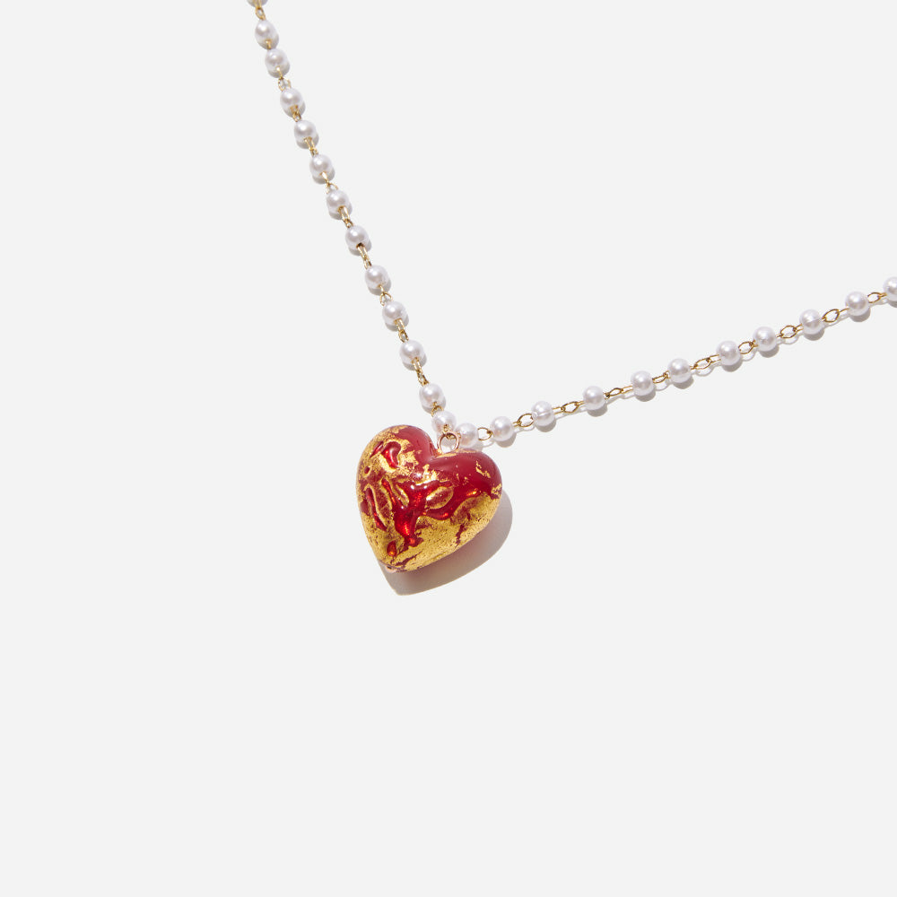 Handmade Czech Crystal Necklace - Red Passion's Golden Heart