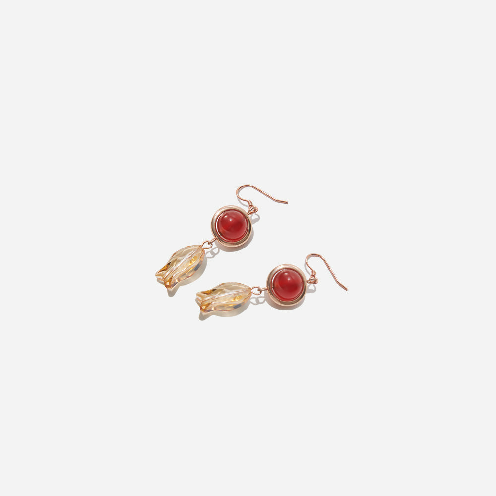 Handmade Charm Crystal and Red Natural Agate Earrings - Enchanted Fish Harmony Earrings