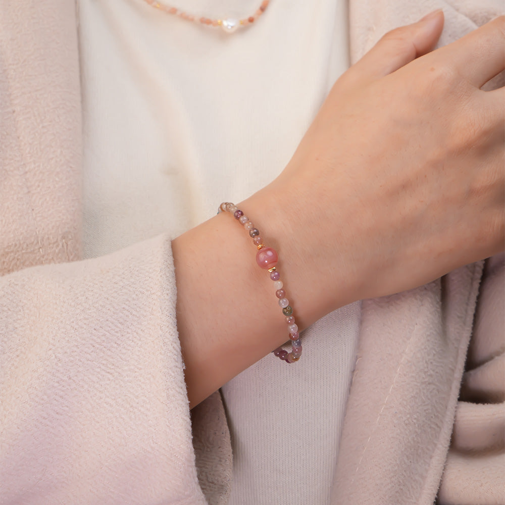 Rosy Serenity Bracelet Czech Glass Beads Swarovski Crystals