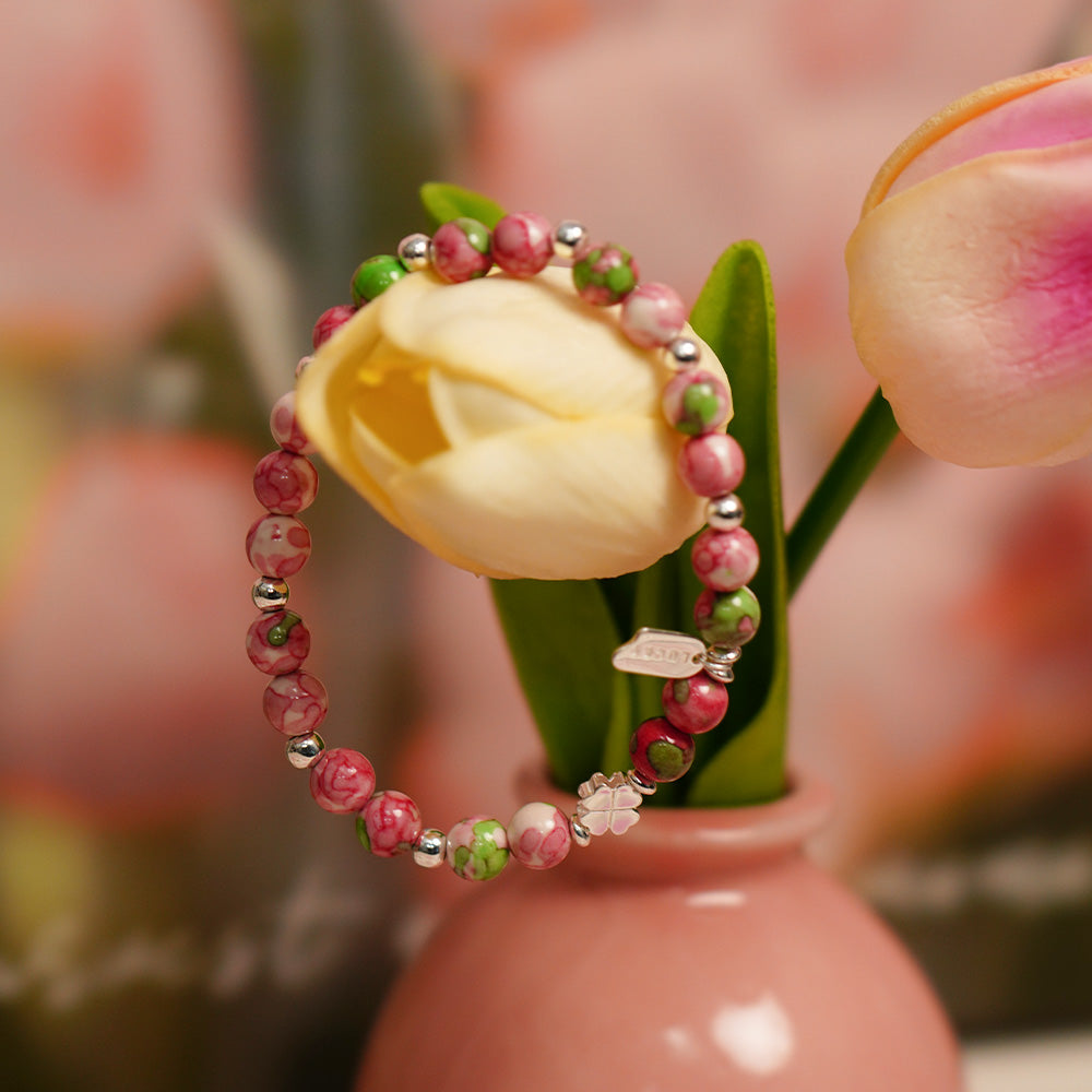 Blush Blossom Bracelet Czech Glass Beads Swarovski Crystals