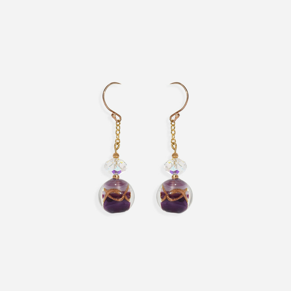 Plum Drop Earrings Czech Glass Beads Swarovski Crystals