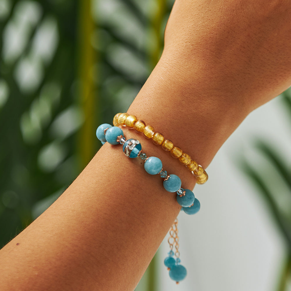 Handmade Czech Crystal, Blue Sponge Coral Beads Bracelet - Azure Tranquility Bracelet