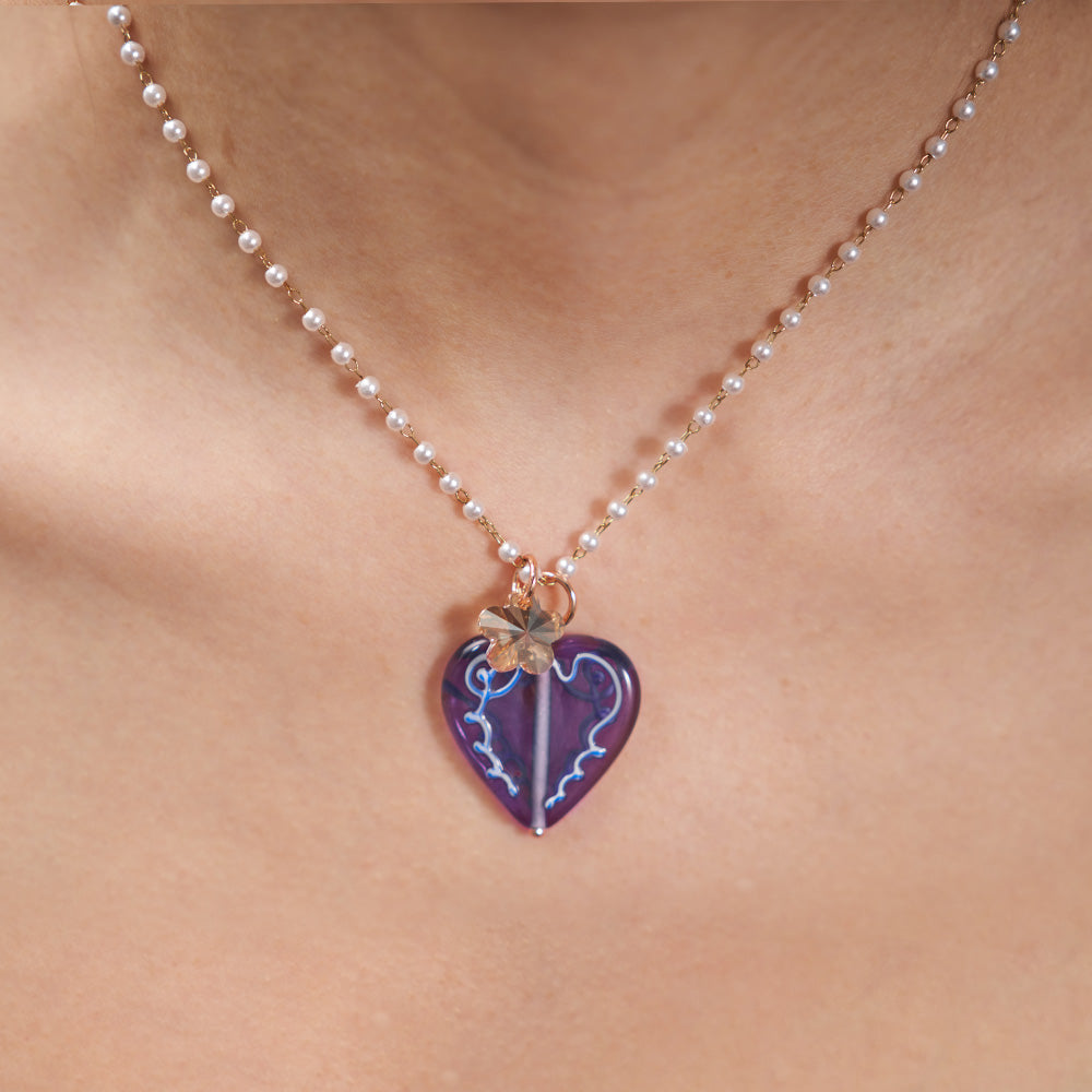 Enchantment Heart Necklace Czech Glass Beads Swarovski Crystals