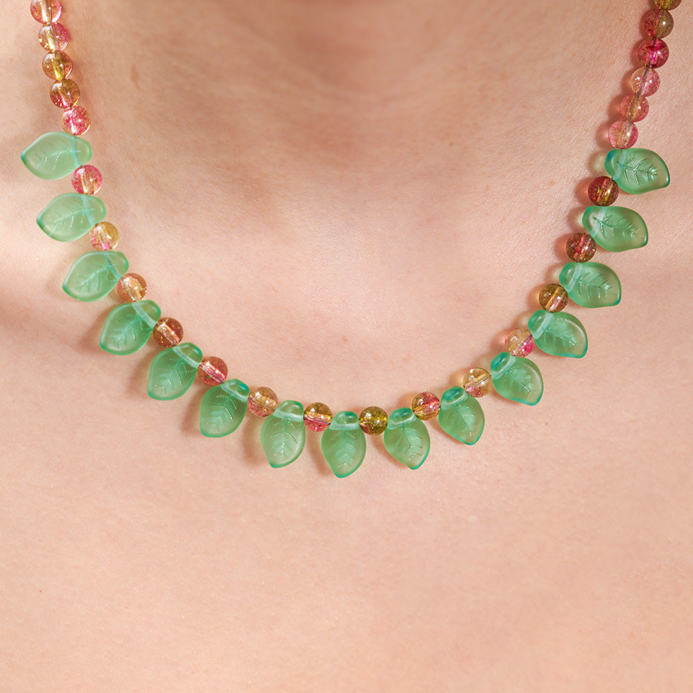 Handmade Czech Glass Crystal Beads Necklace - Verdant Melon Breeze