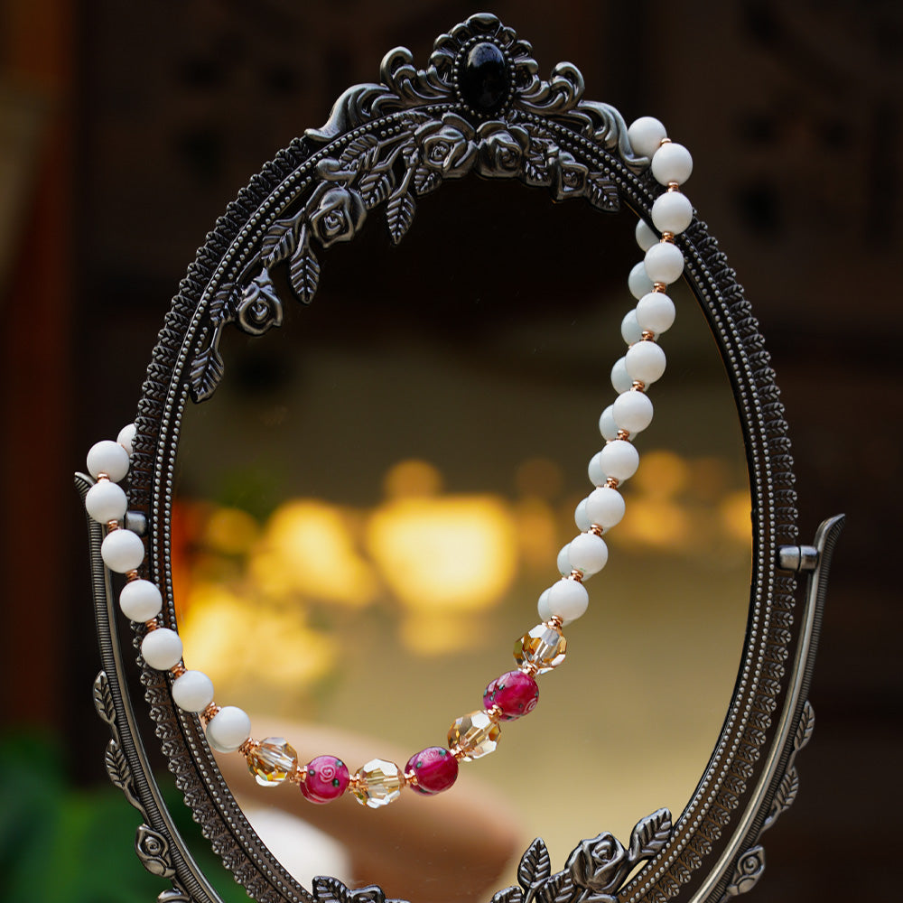 Handmade Czech Crystal Beads Long Chain - Crystal Blush Symphony Necklace