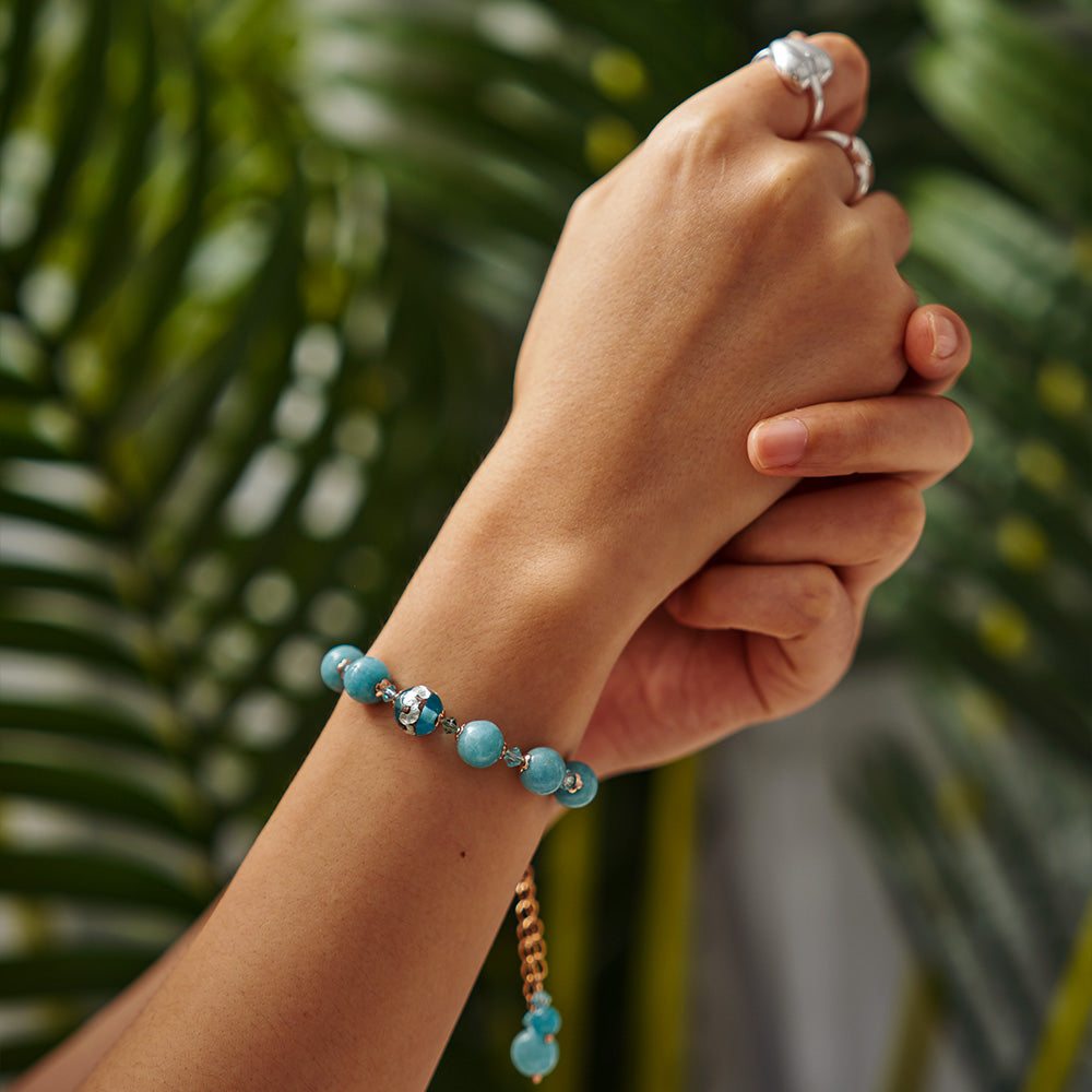 Handmade Czech Crystal, Blue Sponge Coral Beads Bracelet - Azure Tranquility Bracelet