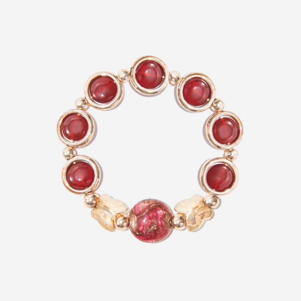 Handmade Czech Glass Beads Crystal Bracelets - Ruby Gilded Radiance Bracelet